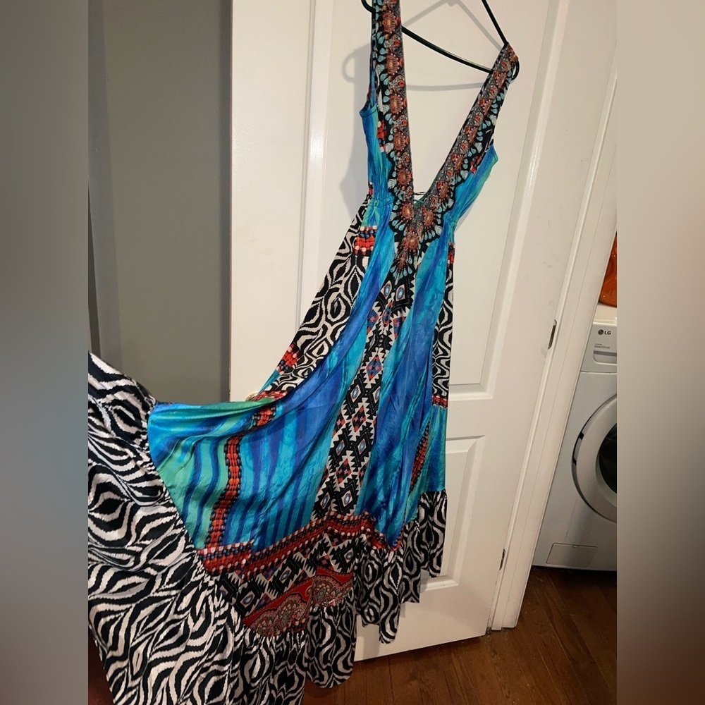 La Moda True Colours Halter 3-Way Maxi Printed Beaded Resort Dress 💙 S/M - Picture 9 of 12